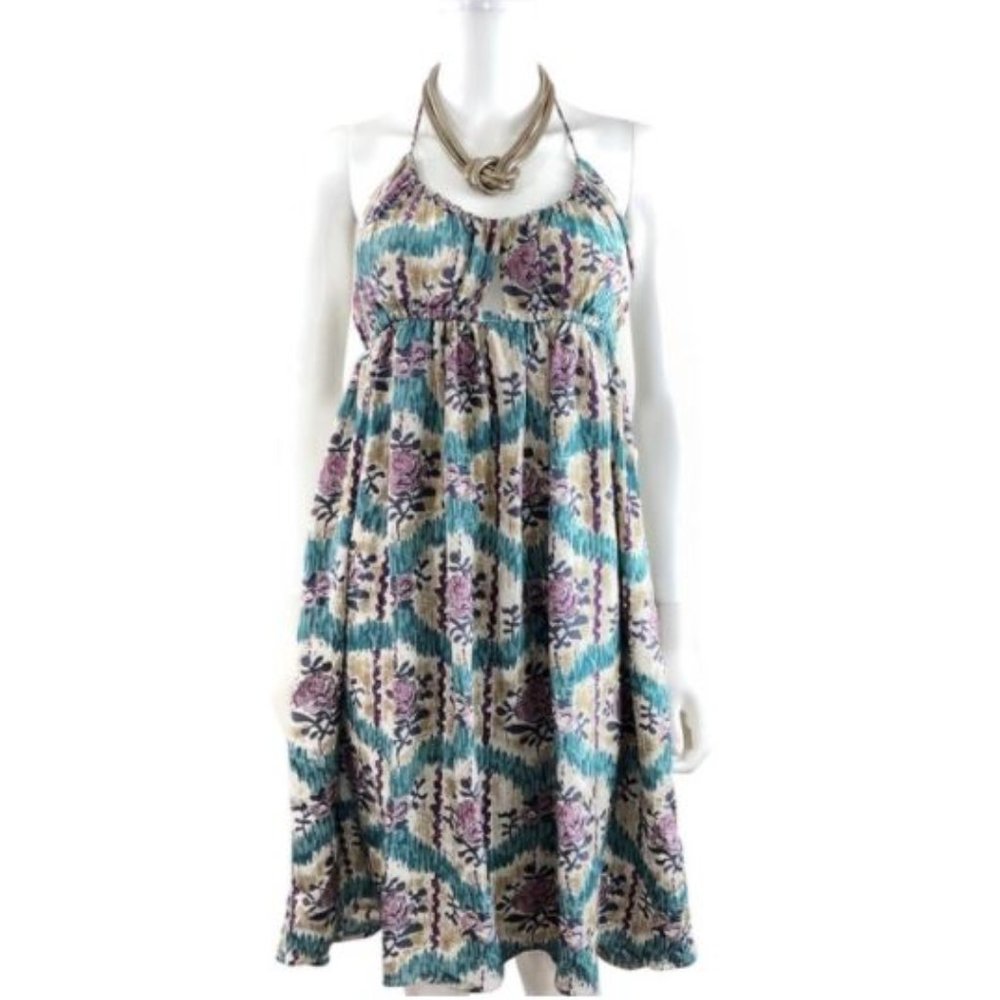Anthropologie Teal, Lavender & Cream Floral Tiered Maxi Dress